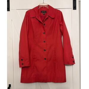 Eddie Bauer Womens Red Trench Coat Jacket Size M Button Front Spring Coat Y2K